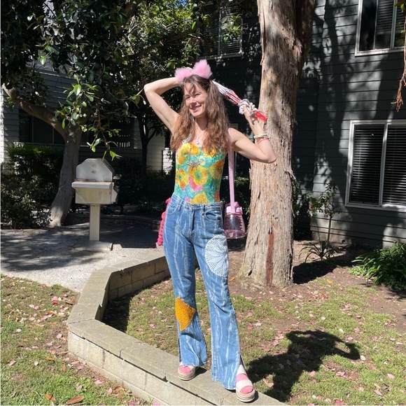 SOLD Vintage Velvet Colorful Bodysuit - Picture 5 of 13